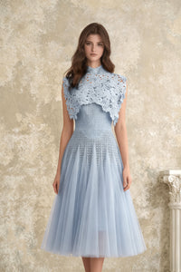 Margaret Blue Floral Crochet Midi Dress