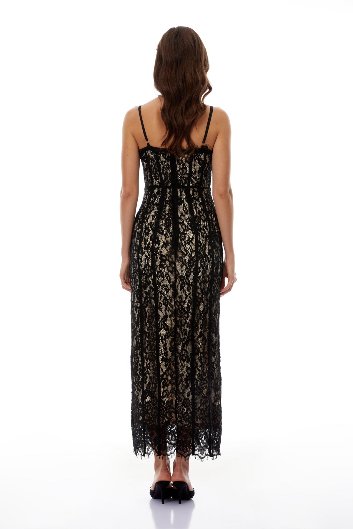 Giorgia Black Floral Lace Corset Maxi Dress
