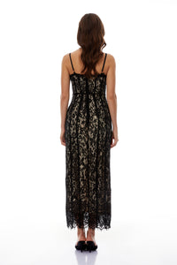 Giorgia Black Floral Lace Corset Maxi Dress