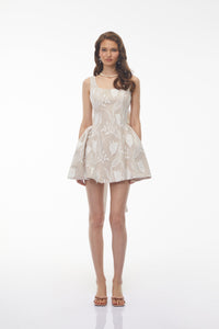 Giuliana Cream Square Neck Floral Print Mini Dress