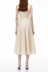 Golnar White Sleeveless Floral Lace Maxi Dress
