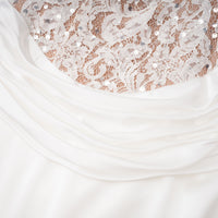 Grace White Satin Maxi Dress with Lace Panels