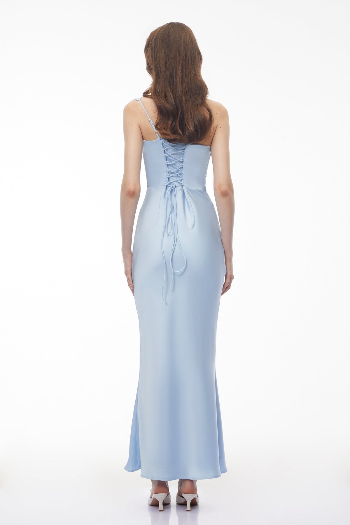 Hannah Blue One Shoulder Satin Maxi Dress
