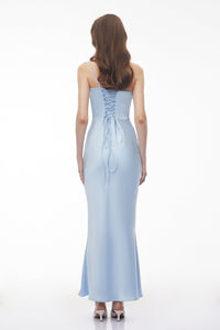 Hannah Blue One Shoulder Satin Maxi Dress