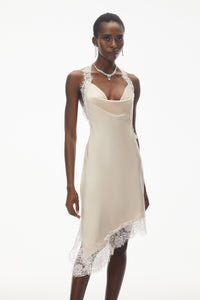 Gudrun Neutral Halterneck Satin Mini Dress