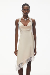 Gudrun Neutral Halterneck Satin Mini Dress