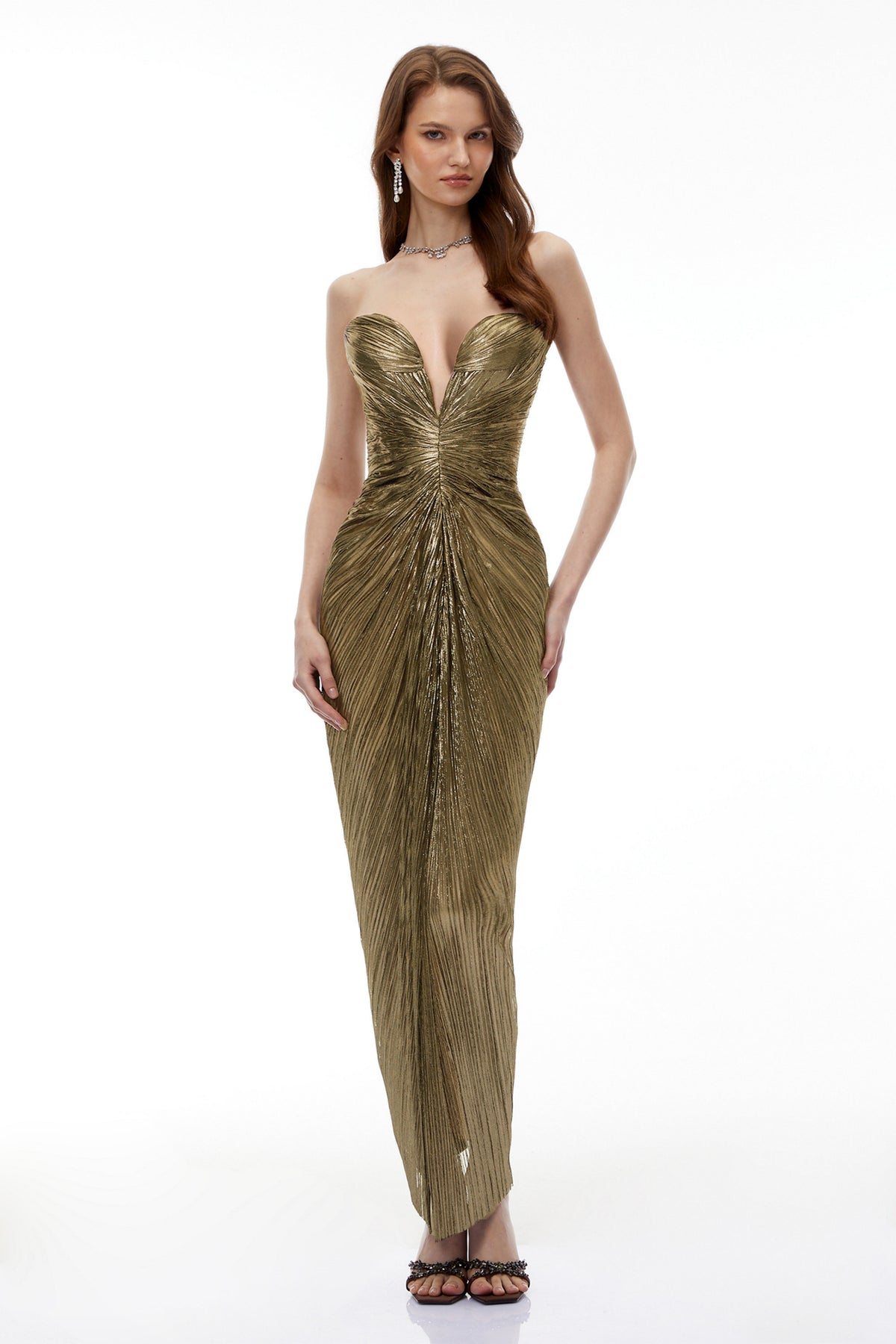 Guillermo Gold Off-Shoulder Maxi Dress