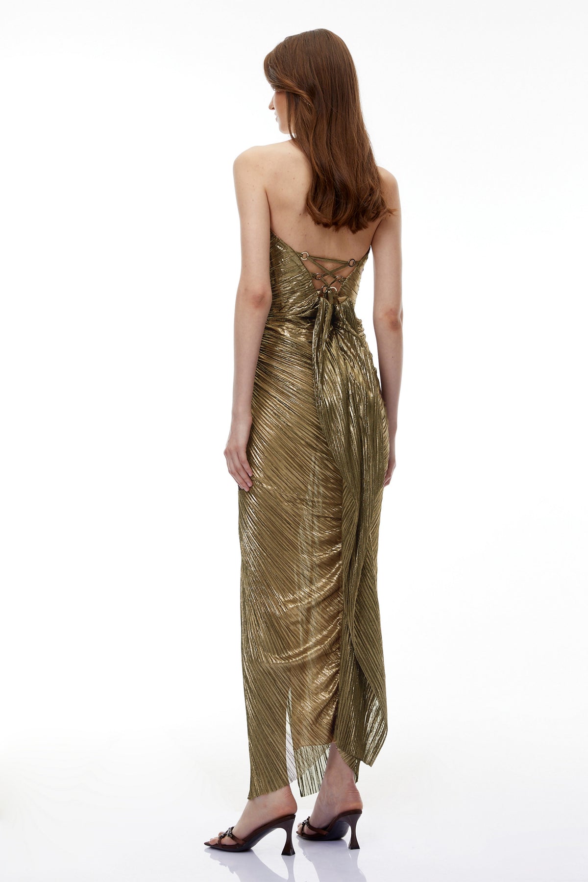 Guillermo Gold Off-Shoulder Maxi Dress