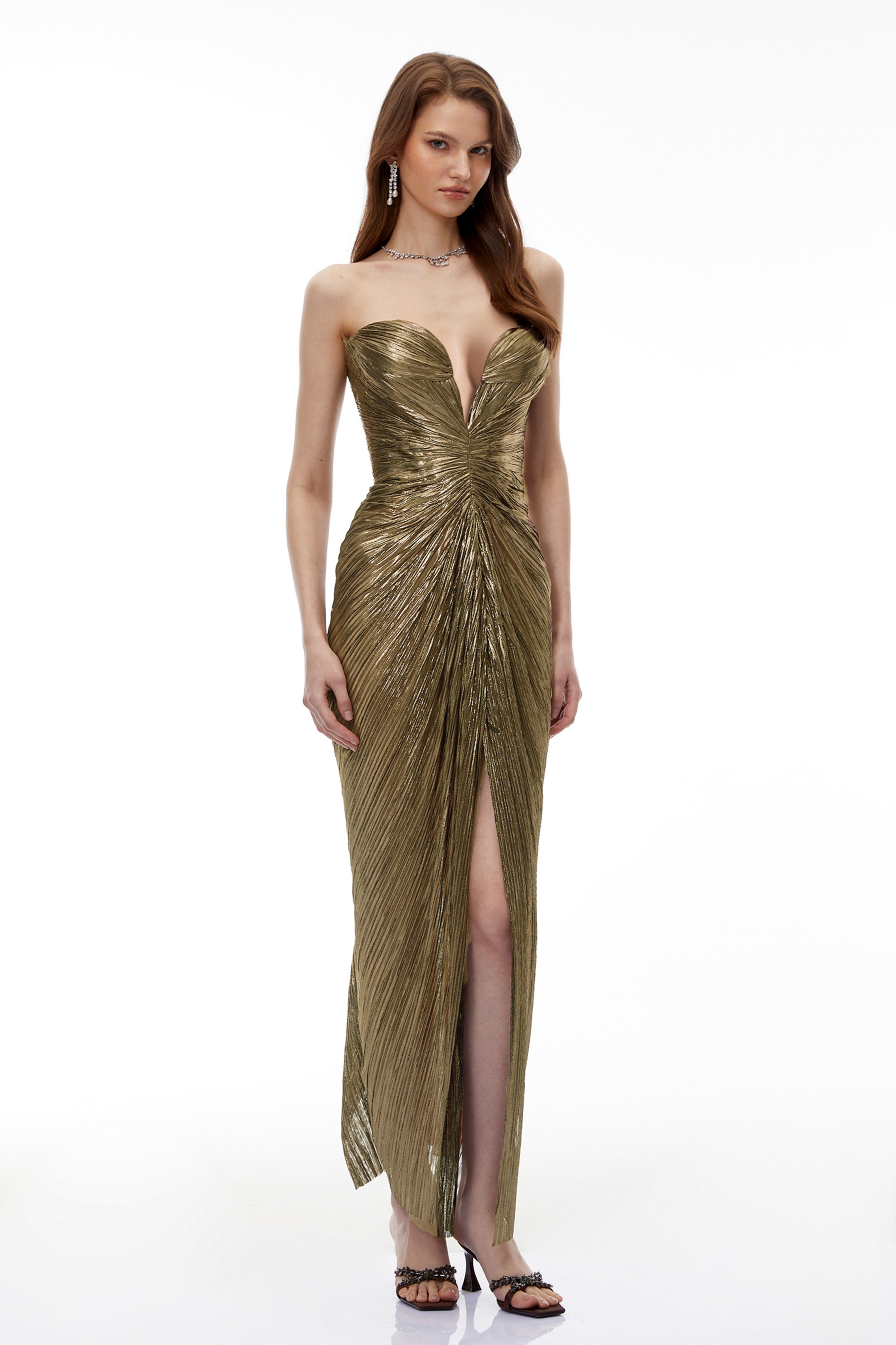 Guillermo Gold Off-Shoulder Maxi Dress
