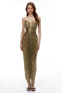 Guillermo Gold Off-Shoulder Maxi Dress