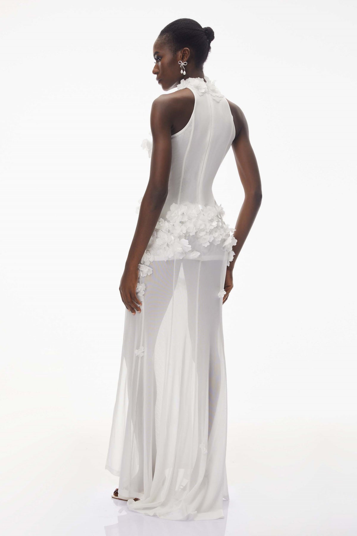 Guinevere White Halterneck Maxi Dress with 3D Florals