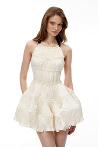 Gwendolyn Off-White Halterneck Ruffled Mini Dress