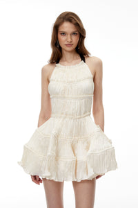 Gwendolyn Off-White Halterneck Ruffled Mini Dress