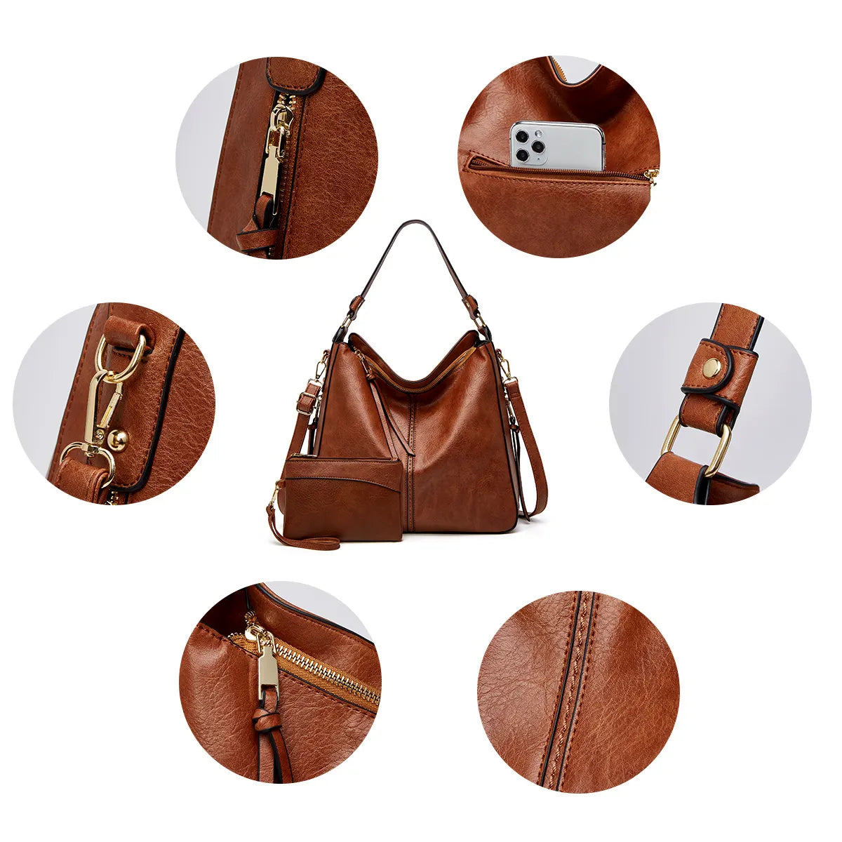 Leather Hobo Handbag + FREE Pouch Wallet