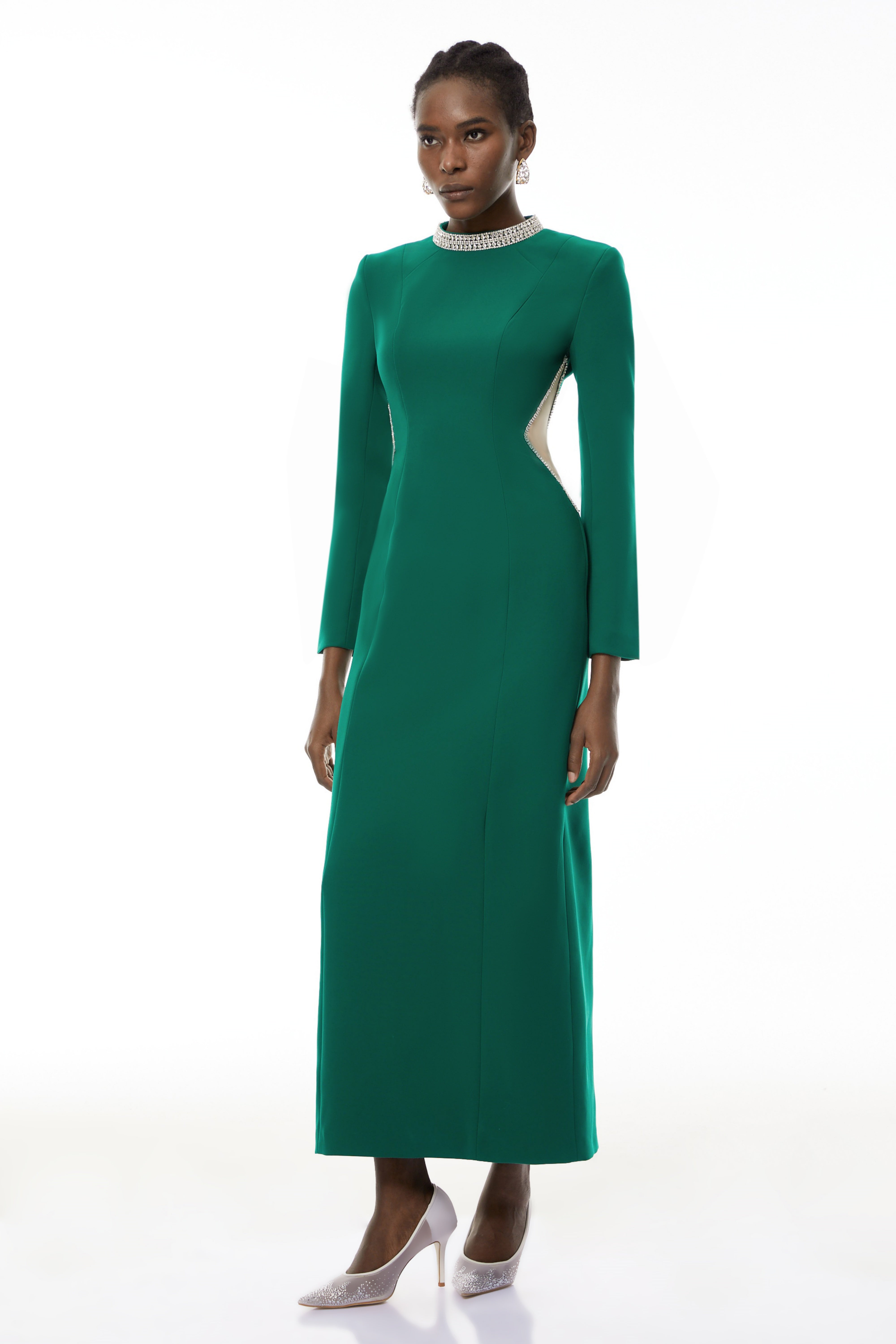 Hadley Green Cut-Out Crystal Maxi Dress