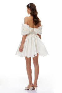 Halina White Off Shoulder Ruched Mini Dress