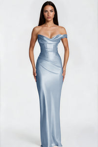 Hannah Blue One Shoulder Satin Maxi Dress