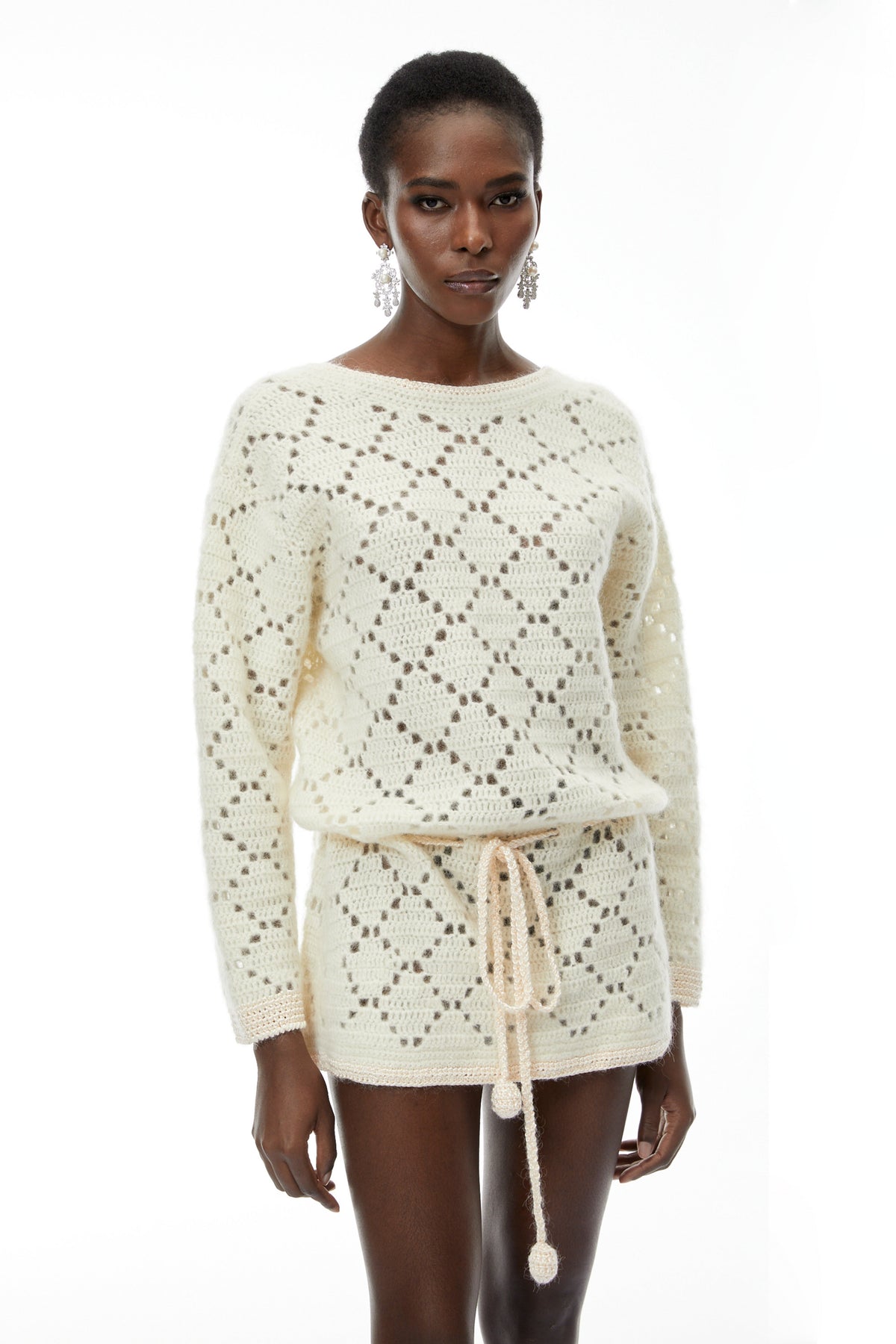 Harper Cream White Open Back Knit Mini Dress