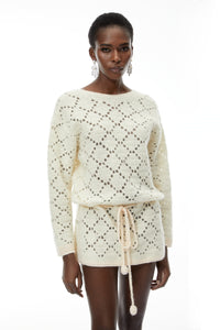 Harper Cream White Open Back Knit Mini Dress