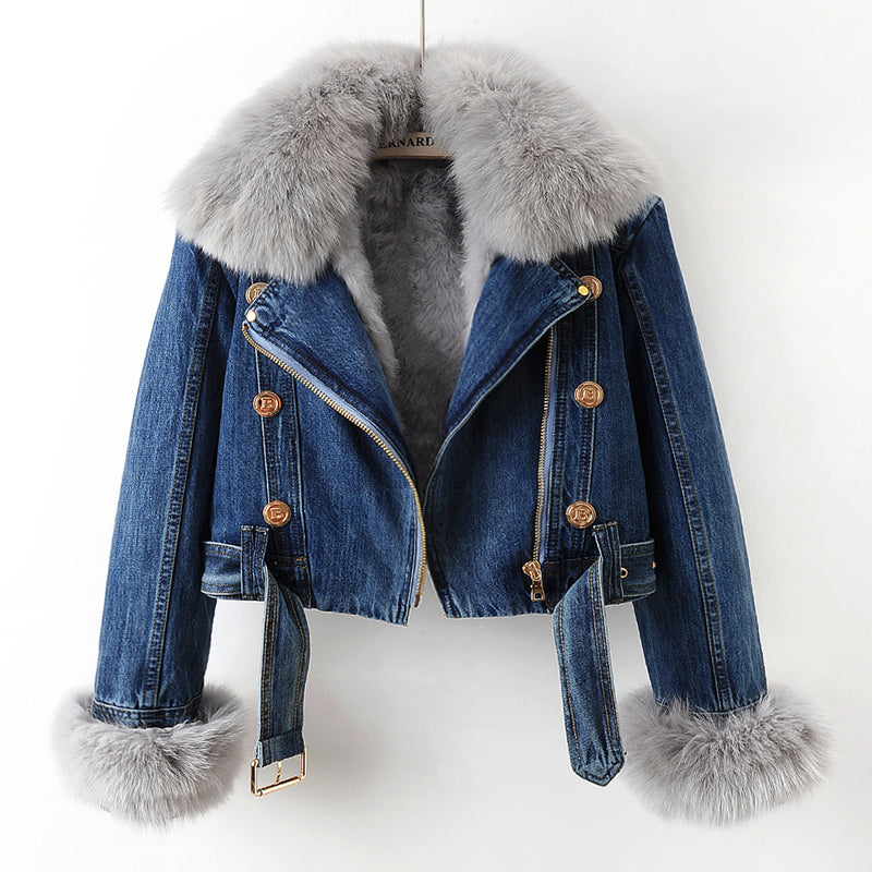 Margaux Luxe Lined Fox Fur Denim Jacket