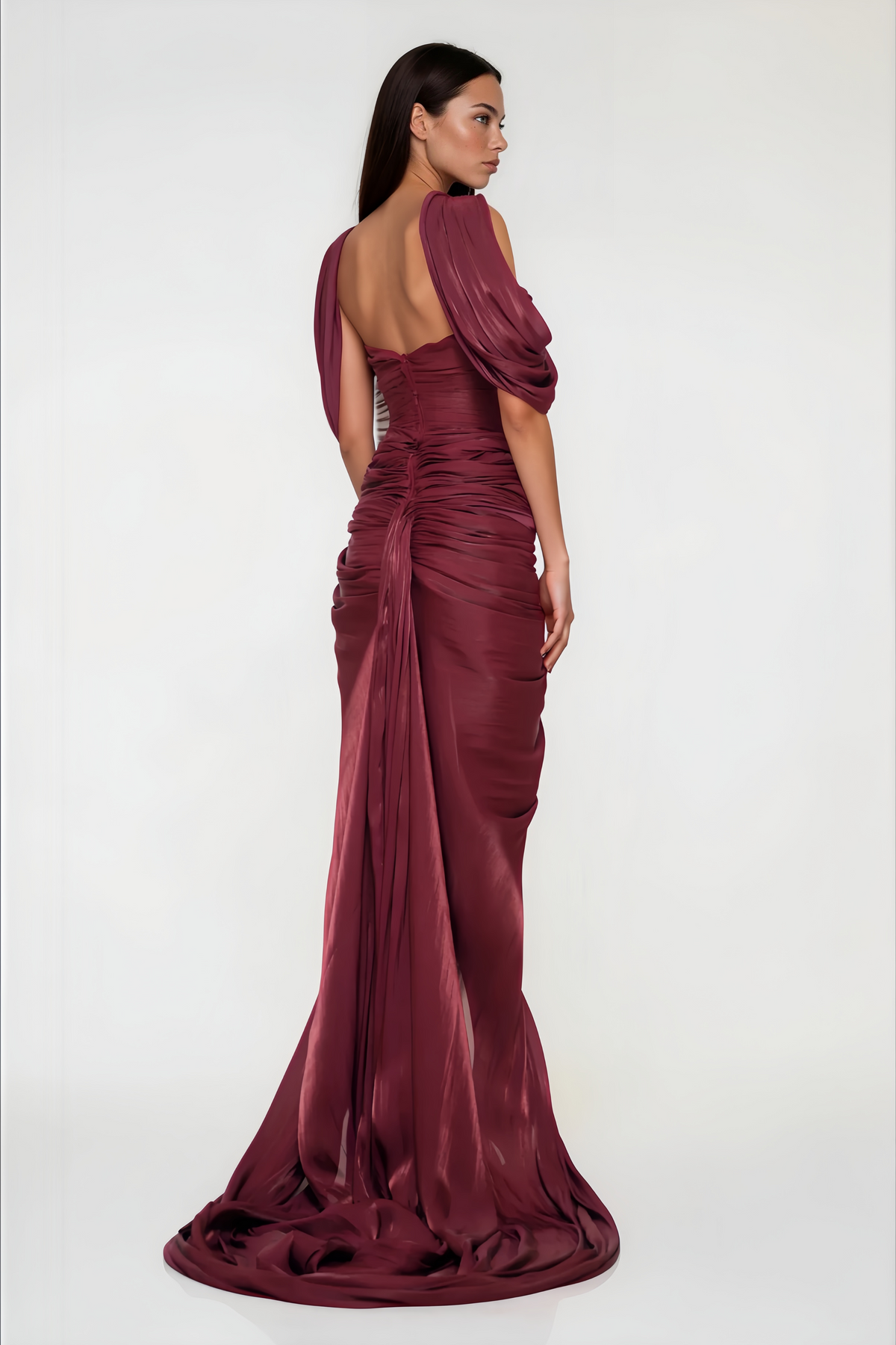 Hazel Burgundy Asymmetrical Draped Maxi Dress