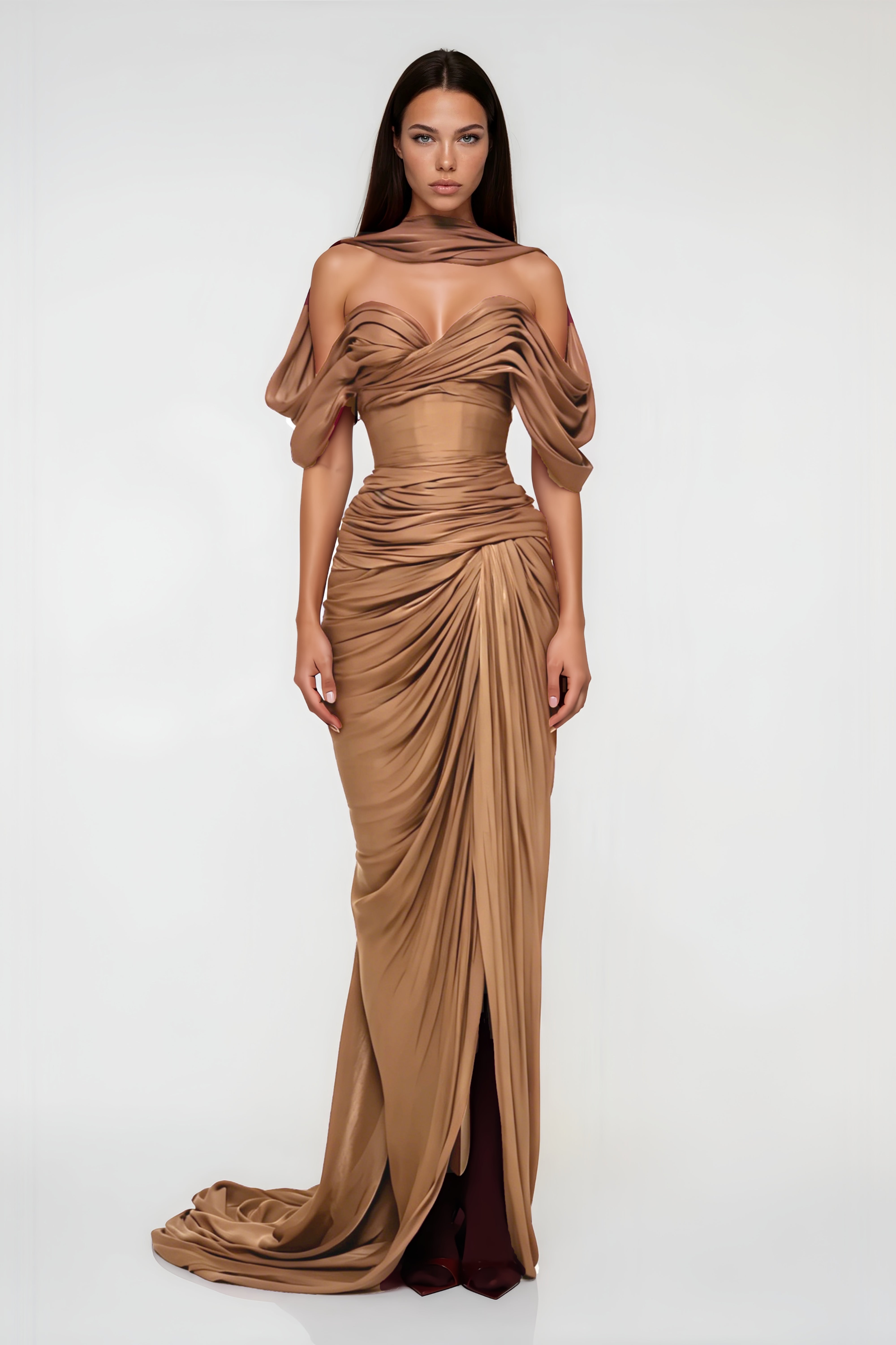 Hazel Gold Asymmetrical Draped Maxi Dress
