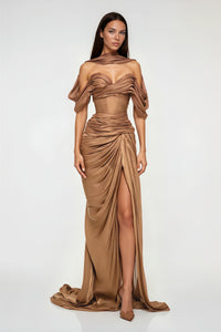 Hazel Gold Asymmetrical Draped Maxi Dress