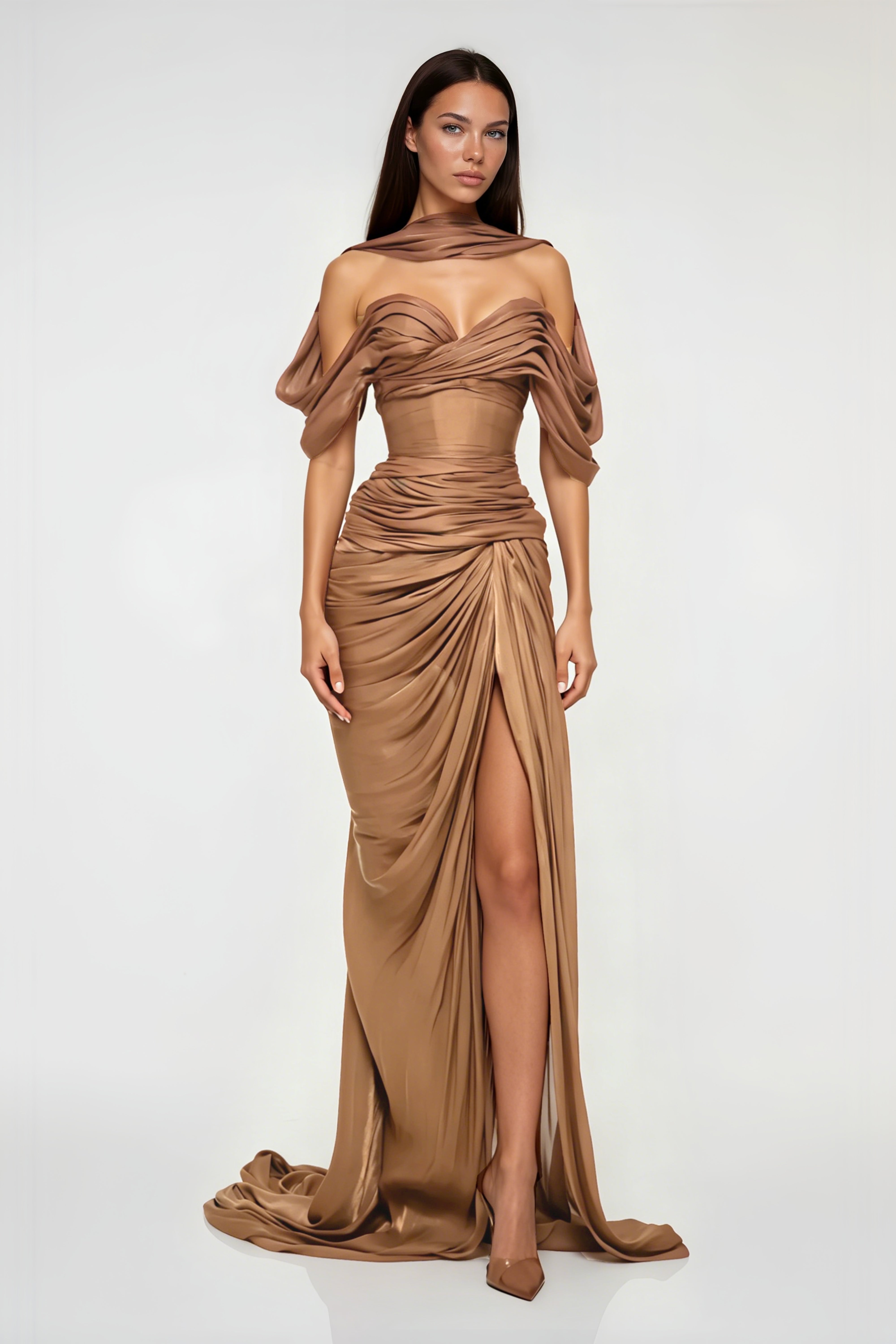 Hazel Gold Asymmetrical Draped Maxi Dress