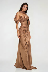 Hazel Gold Asymmetrical Draped Maxi Dress