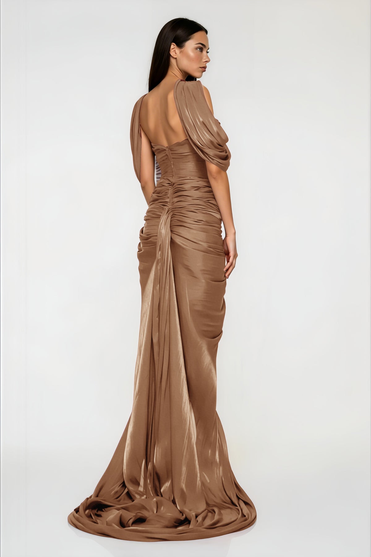 Hazel Gold Asymmetrical Draped Maxi Dress