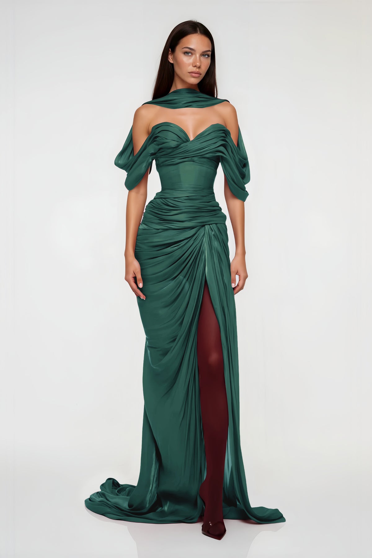 Hazel Green Asymmetrical Draped Maxi Dress