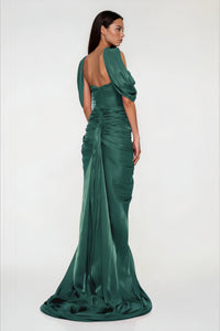Hazel Green Asymmetrical Draped Maxi Dress