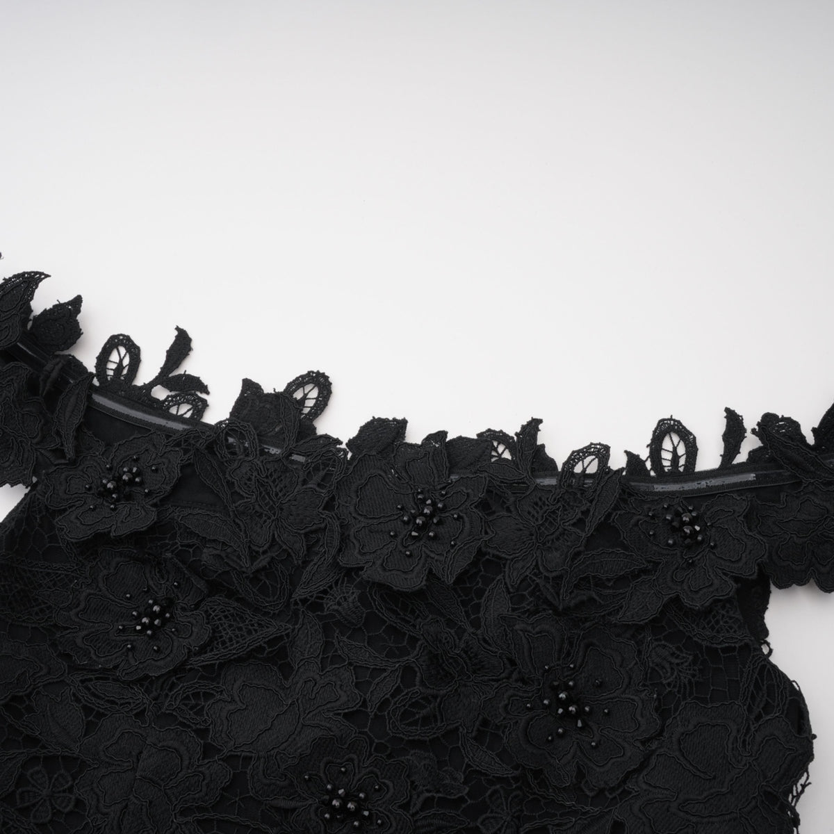Hecate Black Beaded Lace Maxi Dress with 3D Florals