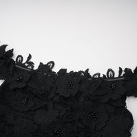 Hecate Black Beaded Lace Maxi Dress with 3D Florals