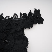 Hecate Black Beaded Lace Maxi Dress with 3D Florals