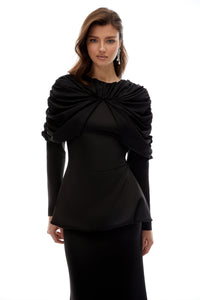 Hedda Black Pleated Dress Set
