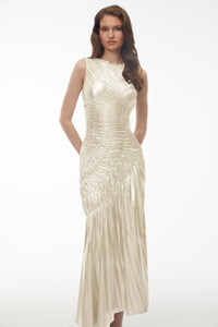 Hestia Champagne Ruched Asymmetrical Maxi Dress