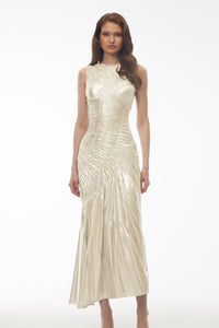 Hestia Champagne Ruched Asymmetrical Maxi Dress
