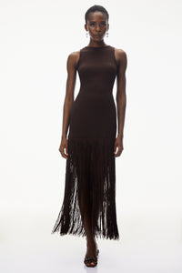 Hestia Chocolate Brown Sleeveless Fringed Maxi Dress