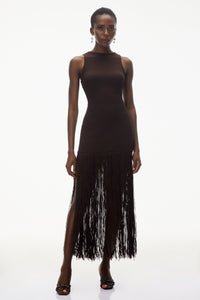 Hestia Chocolate Brown Sleeveless Fringed Maxi Dress