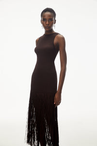 Hestia Chocolate Brown Sleeveless Fringed Maxi Dress