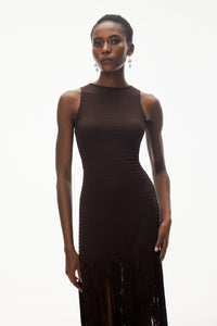 Hestia Chocolate Brown Sleeveless Fringed Maxi Dress