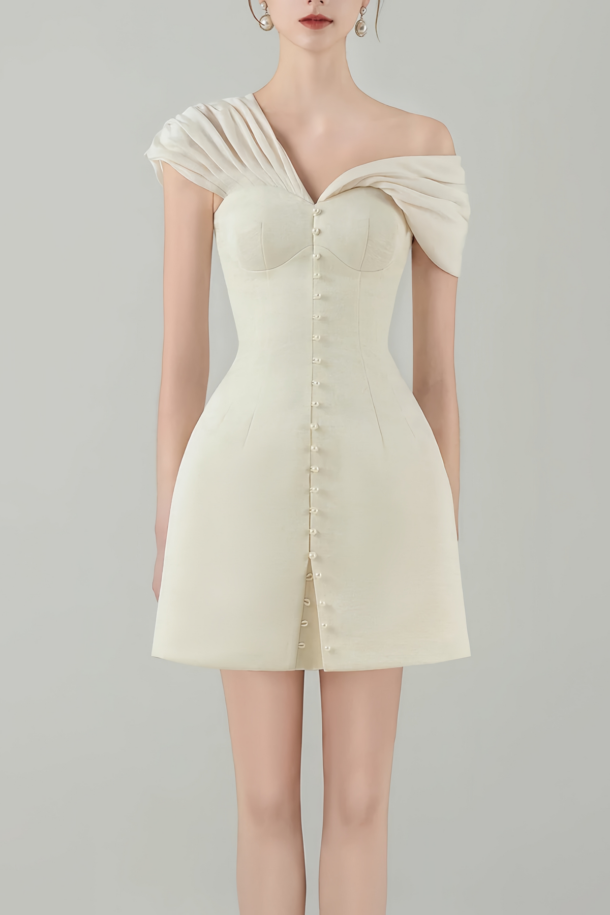 Alistair Cream White Plunge Neck Ruched Mini Dress