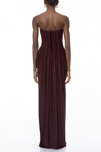 Honoria Chocolate Brown Off Shoulder Maxi Dress