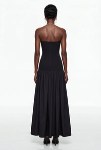 Hypatia Black Off Shoulder Ruched Maxi Dress