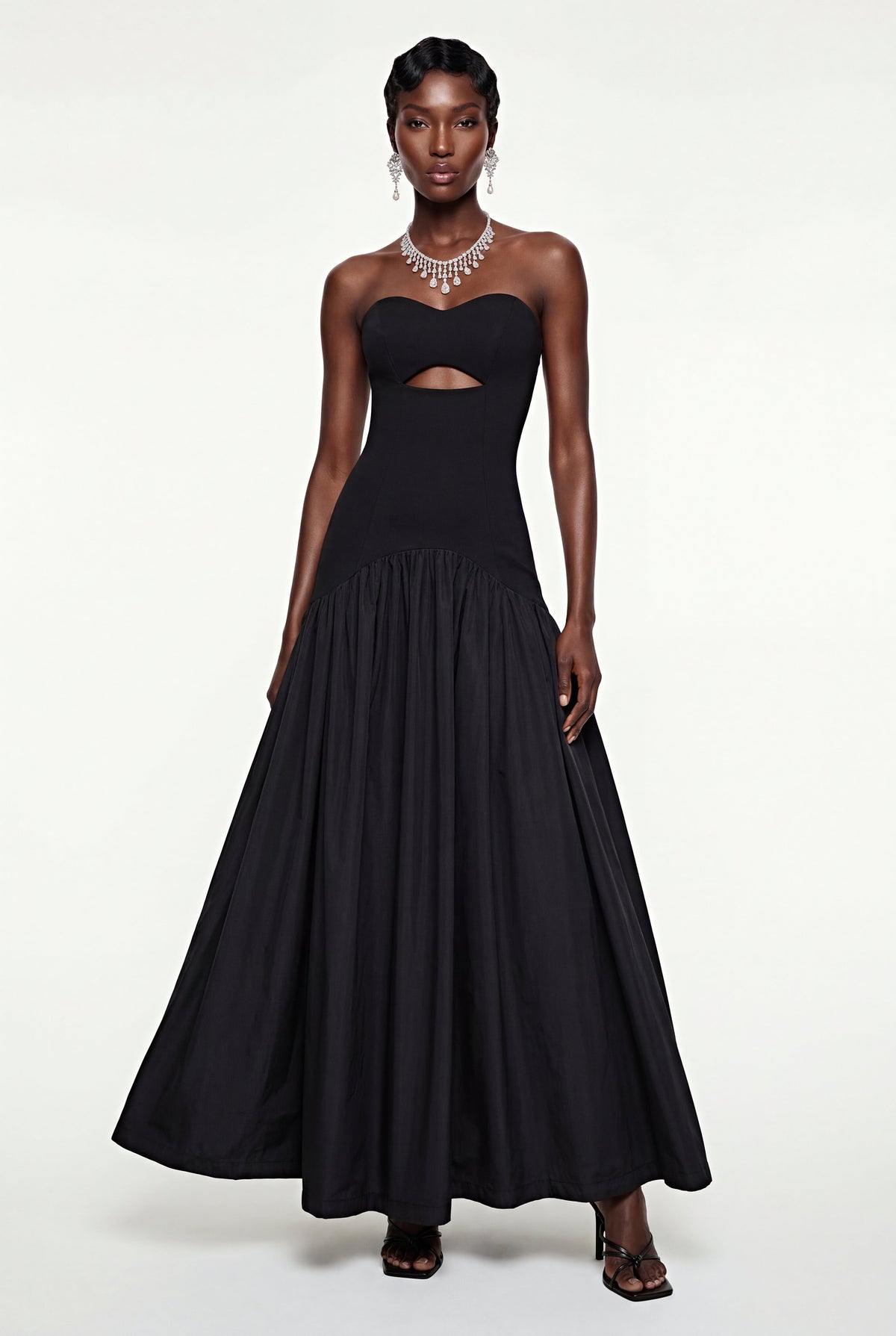 Hypatia Black Off Shoulder Ruched Maxi Dress