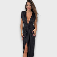 Oriane – Draped Evening Dress with Deep Neckline