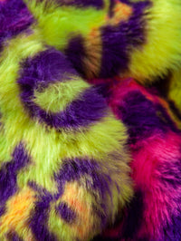 Fake fur colorful leopard-print zip-up hooded jacket