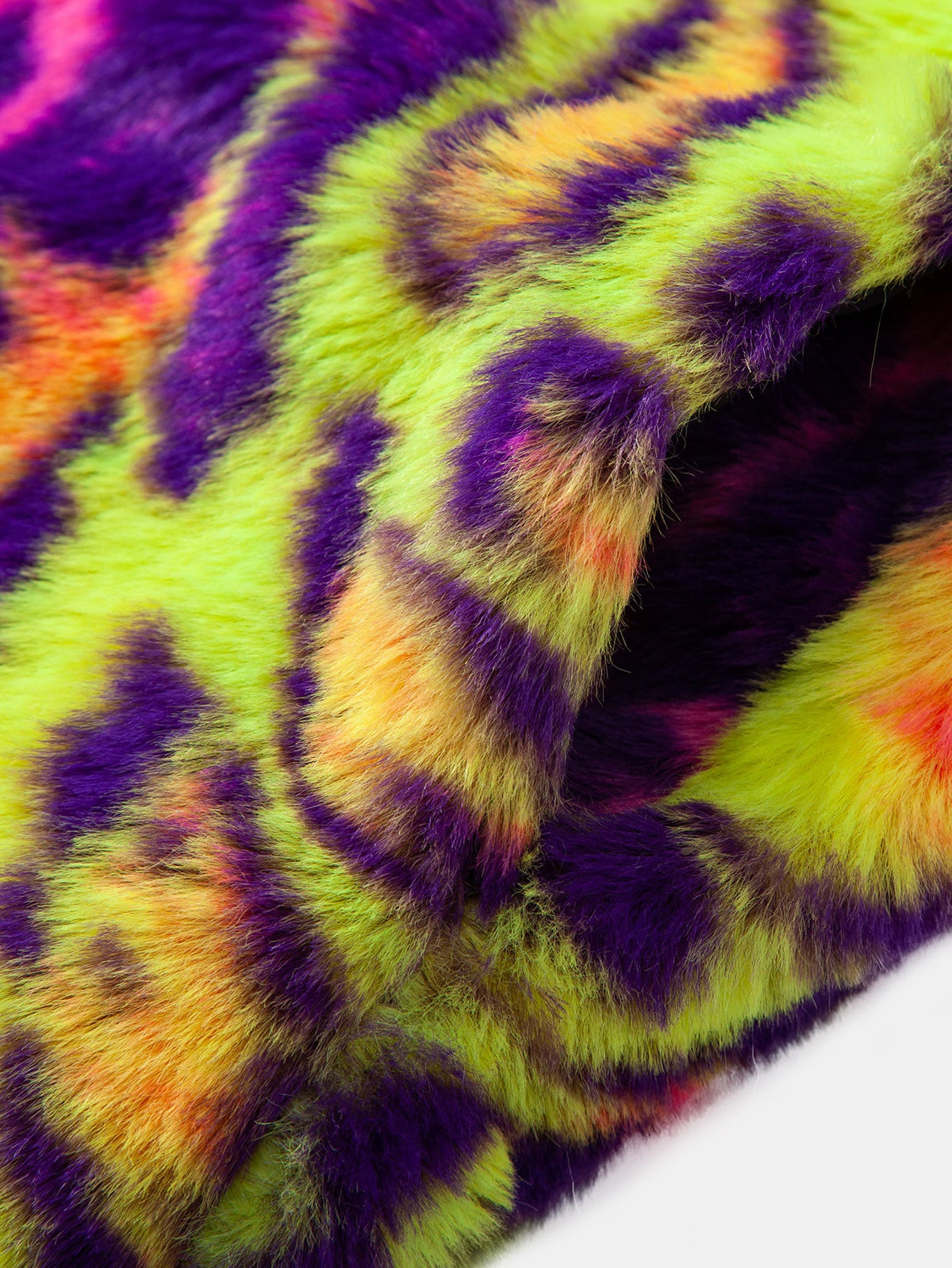 Fake fur colorful leopard-print zip-up hooded jacket