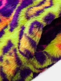 Fake fur colorful leopard-print zip-up hooded jacket